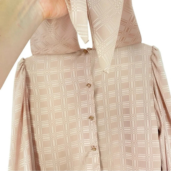 Vintage 70s 80s Blouse Shirt Top Womens Large Geometric Peach Long Sleeve - Picture 9 of 13